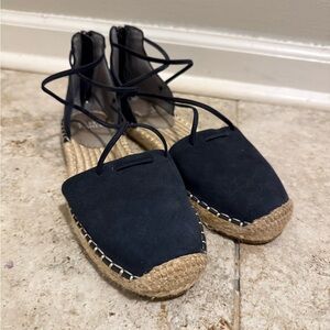Eileen Fisher Leather Lace-Up Espadrille Sandal in Navy